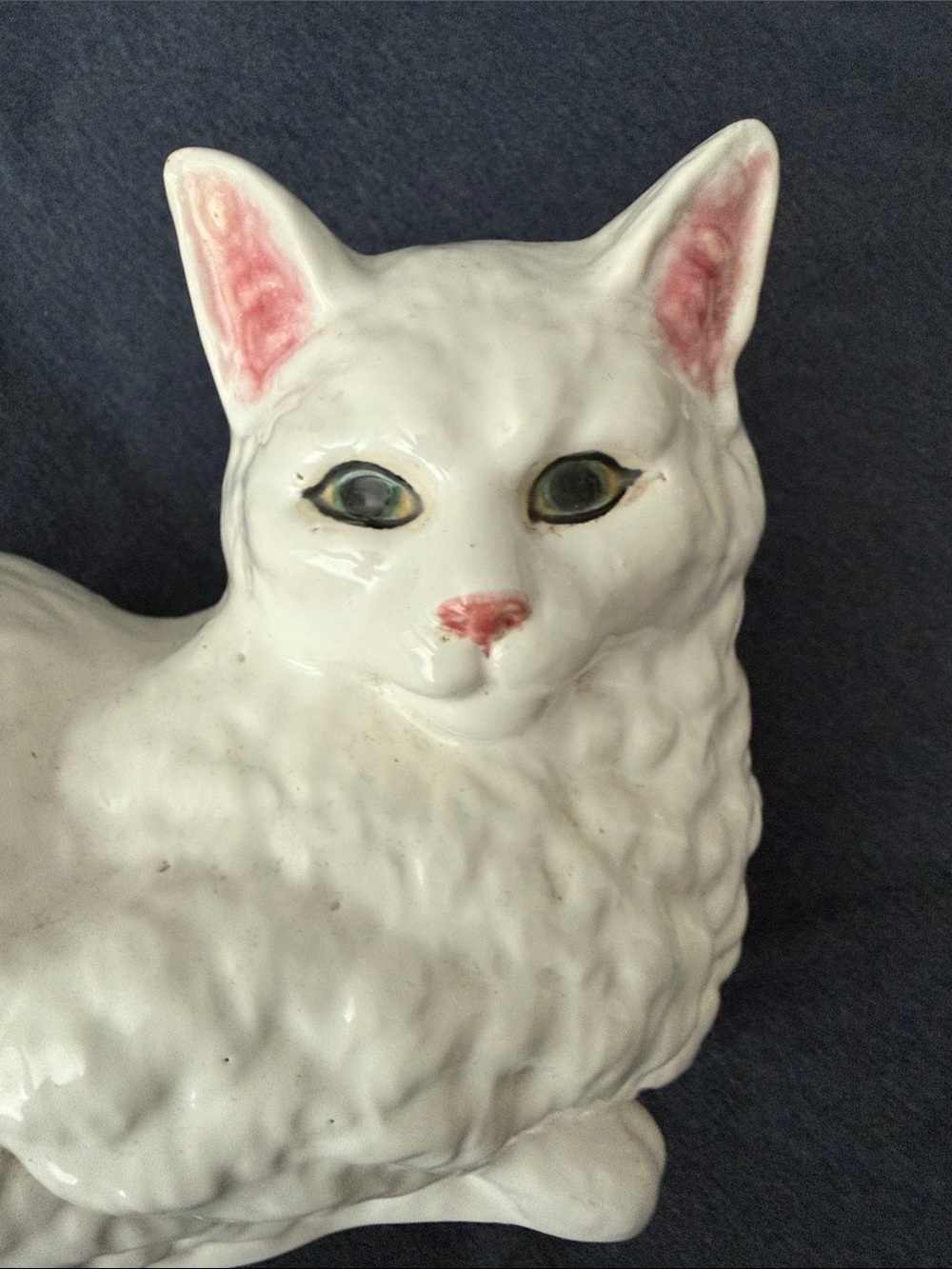Vintage White Ceramic Persian Cat Figurine Mid Century